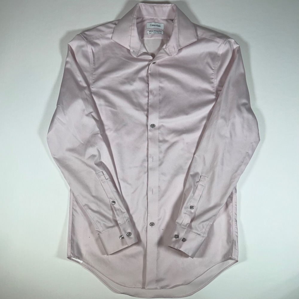 Calvin Klein Dress Shirt Mens 14.5 32/33 S Pink Slim Fit Stretch Wrinkle Free